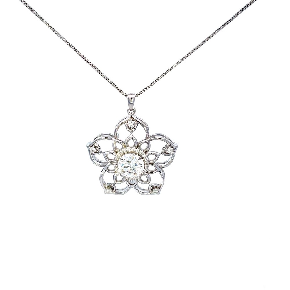 2ct Moissanite Floral Pendant Necklace Vintage Style Bridal Statement